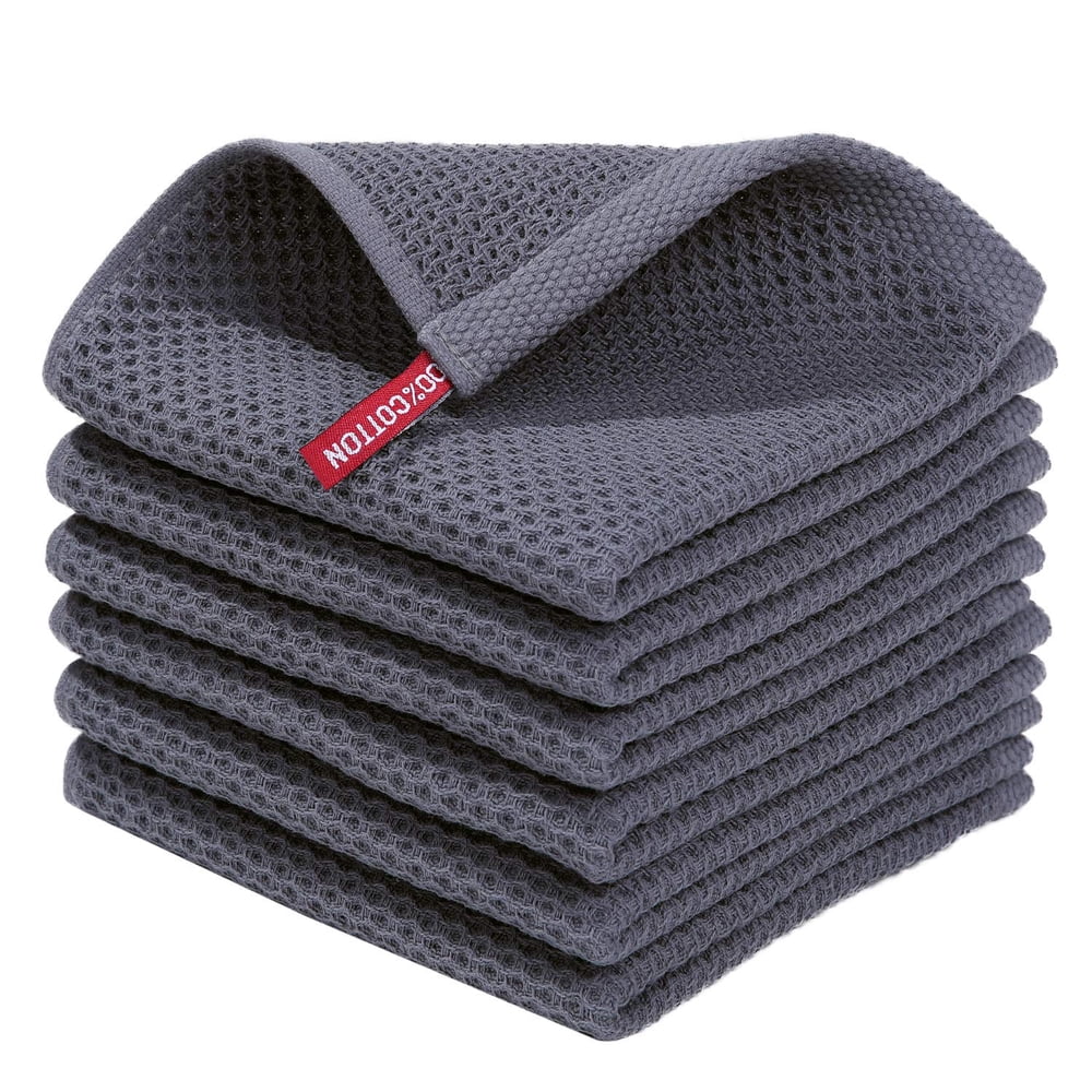 Waffle Weave Cotton Drying Towels, 6-Pack 20x30 Inch Absorbent Car Drying Cloth, Gray product photo