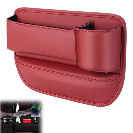 Car Seat Gap Filler Organizer, PU Leather Console Side Pocket, Red Crevice Storage Caddy  product photo
