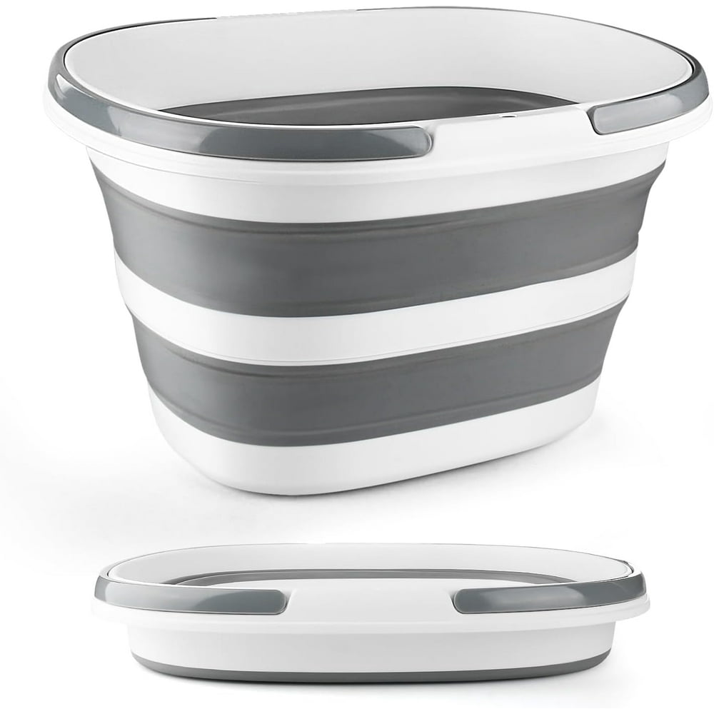 Collapsible Car Wash Bucket, 10-Liter Foldable Portable Pail with Carry Handle, White & Gray  product photo
