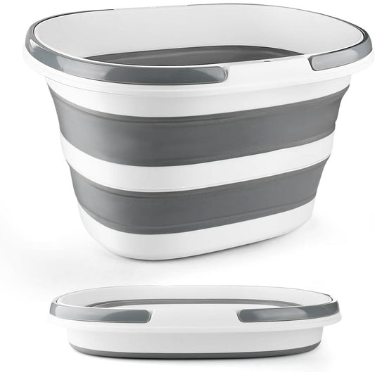 Collapsible Car Wash Bucket, 10-Liter Foldable Portable Pail with Carry Handle, White & Gray  product photo