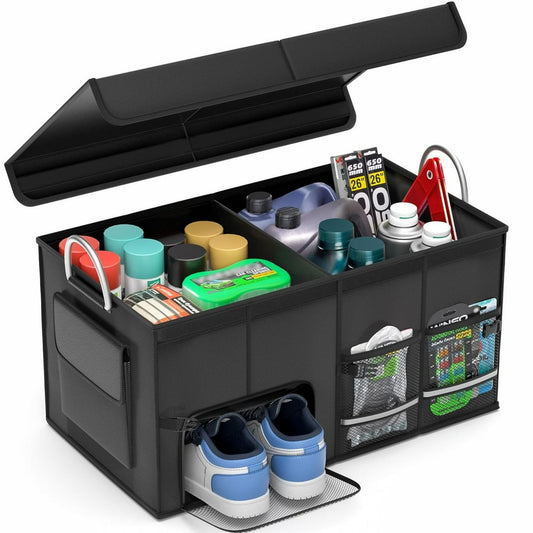 Collapsible Trunk Organizer with Lid & Adjustable Dividers, Black Detailing Tool & Cargo Storage Bin  product photo