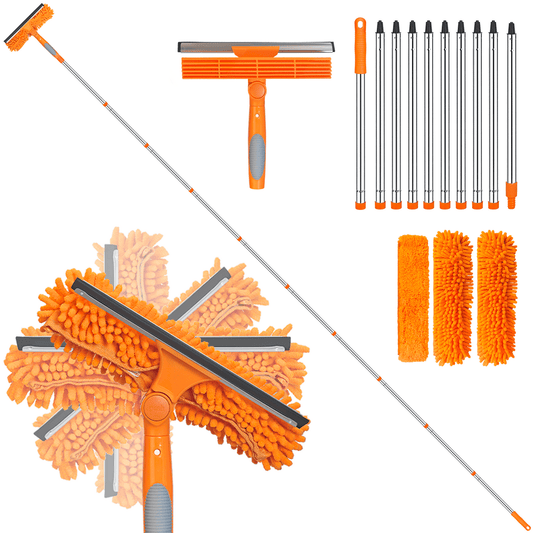 Glass & Window Cleaning Kit, 9-Piece Long-Reach Wand Squeegee & Suede Microfiber Cloth Set for Cars  product photo