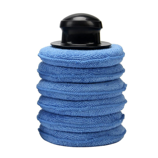 Hand Polishing Applicator Pad with Removable Microfiber Bonnets, 3-Pack Buffing Set, Blue  product photo