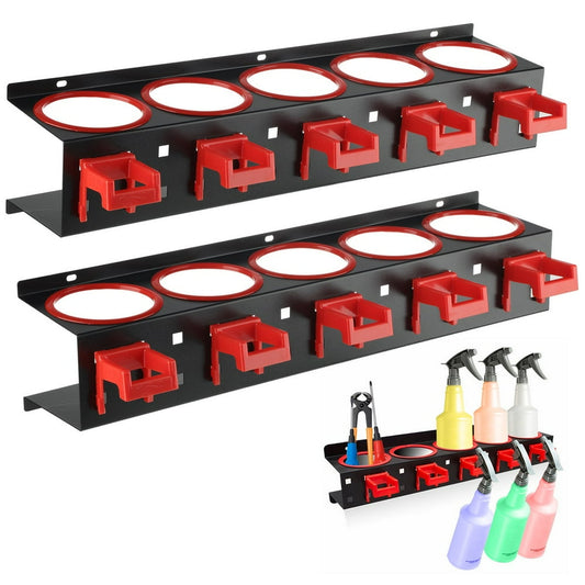 Wall-Mount Detailing Station, 2-Pack Spray Bottle and Tool Rack, 5-Slot Black and Red  product photo