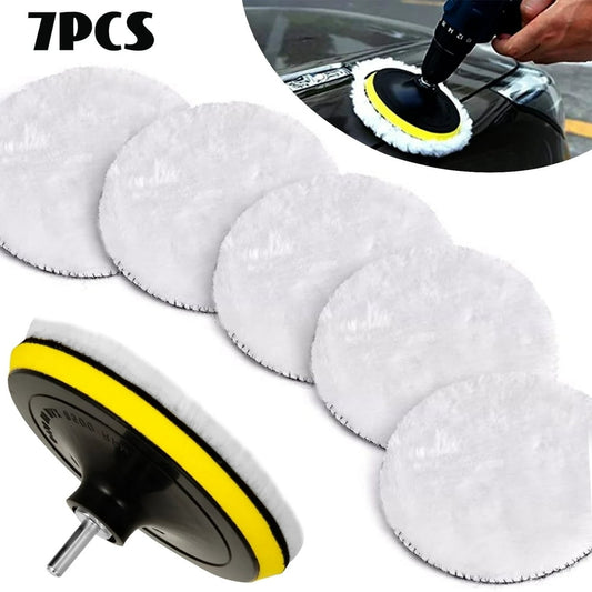 Microfiber Polishing Bonnet Pad Kit, 5 Inch 7-Piece with Backing Plate and Drill Adapter, White  product photo