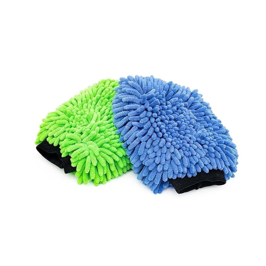 Chenille Microfiber Car Wash Mitts, 2-Pack Green and Blue Soft Plush Scratch-Free  product photo