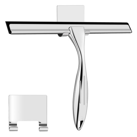 Stainless Steel Shower and Glass Squeegee with Rubber Blade and Wall Hook, Streak-Free  product photo