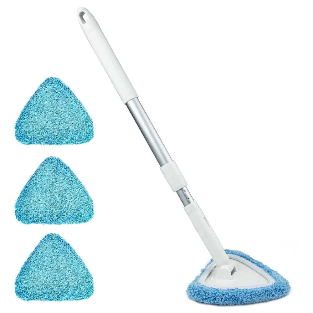 Telescoping Windshield Cleaning Tool with Microfiber Bonnets, Extendable Pole with 4 Washable Pads  product photo