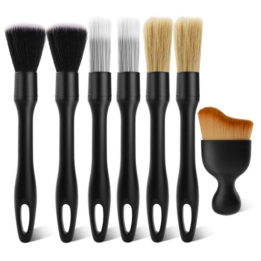 Ultra Soft Feather-Tip Car Detailing Brush Set, 7-Piece Paint-Safe Interior & Exterior Boar Hair Kit, Black  product photo