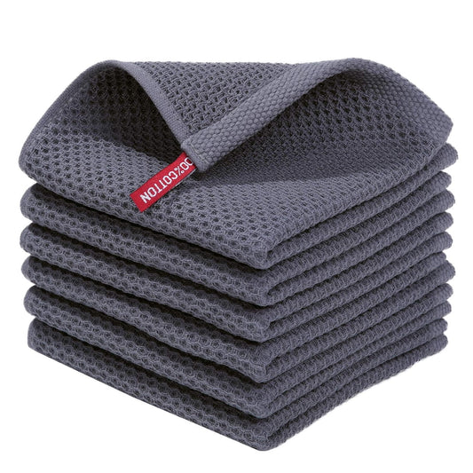 Waffle Weave Cotton Drying Towels, 6-Pack 20x30 Inch Absorbent Car Drying Cloth, Gray  product photo