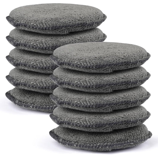Round Microfiber Wax Applicator Pads, 10-Pack Soft Foam Buffing Pads with Finger Pocket, Gray  product photo